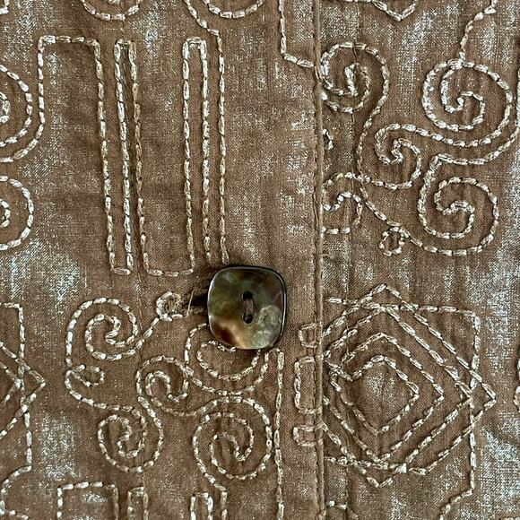 Coldwater Creek Taupe Shimmer Embroidered Cotton Blazer LARGE Work Career Travel - Picture 5 of 8